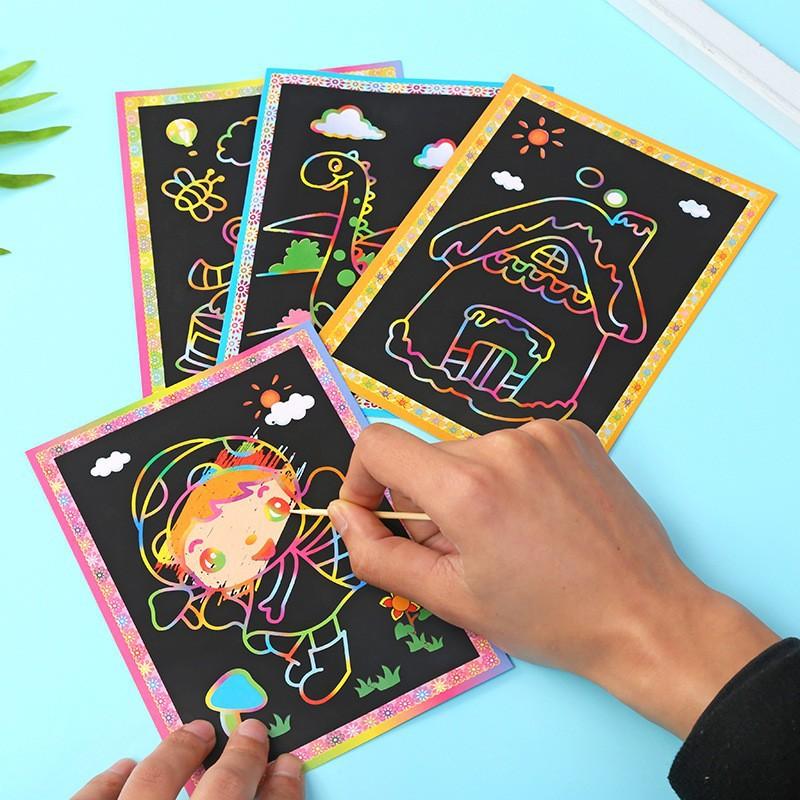 10pcs Scratch Painting Art DIY Handmade Cute Cartoon Pattern Brilliant Colors Drawing Cultural Educational Artistic Supplie TMZ