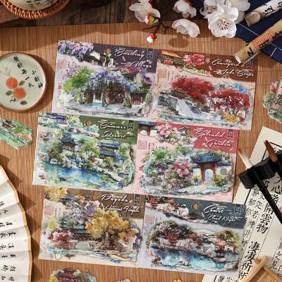 Yunting aus der Serie Zehn Staaten Vintage Baum See Pavillon Landschaft PET Aufkleber Kreatives Journal Material Collage Schreibwaren