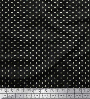 Black Poly Crepe Fabric Geometric Star Shirting Printed Craft Fabric by the Yard 42 Inch