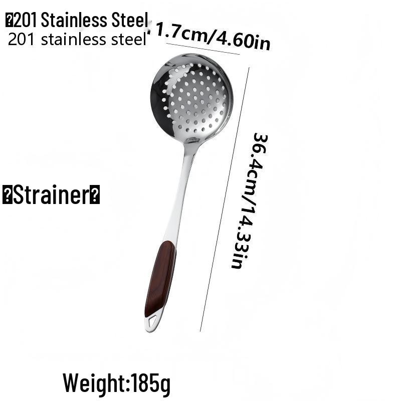 Large Stainless Steel Slotted Spoon & Wood Grain Handle Spatula Set for Commercial Wok & Frying Pan