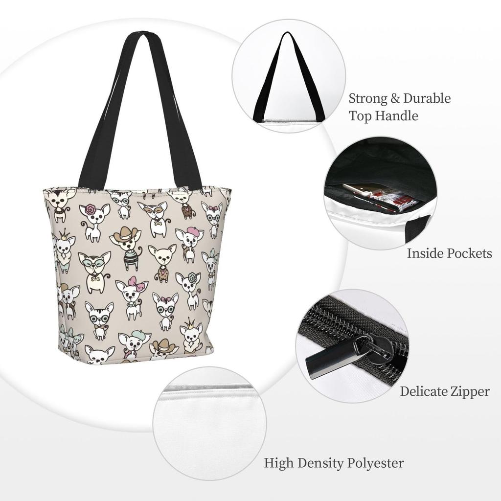 FURONGA Chihuahua Dog Tote Bag for Women, Lightweight, Large Capacity, A5 Capacity, Popular, Stylish, Durable, ShoulderHandbag, Travel, Unisex,