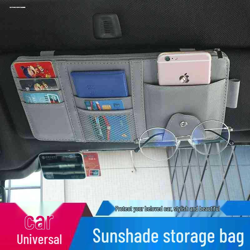 Multifunctional Car Sun Visor Storage Bag with Card Holder and Glasses Clip