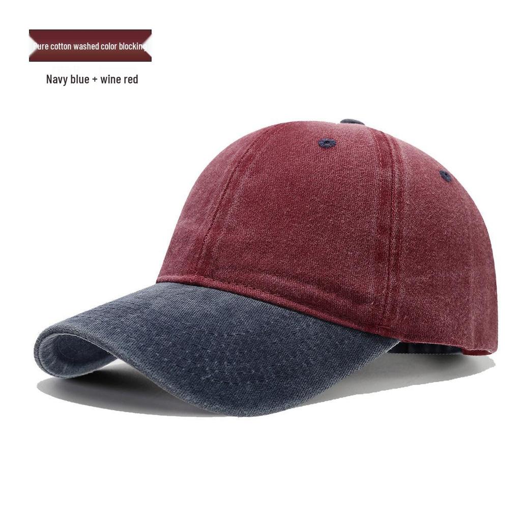European & American Retro Color Block Baseball Cap - Washed Cotton Duckbill with Soft Brim & Sun Protection, Custom Logo Embroidery.