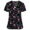 Women's Medical Uniforms Elegant Heart Print Dental Surgical Uniforms V Neck Short Sleeve Black Scrubs Medical