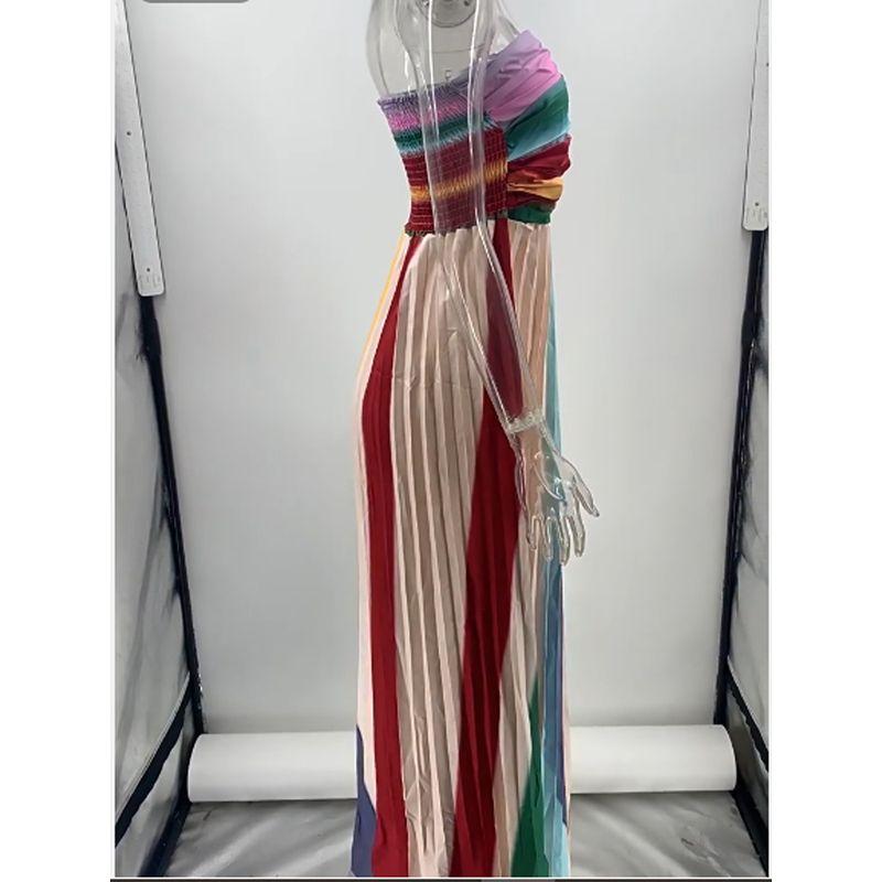 Spring and Summer New Outer Wear Underwear Color Elegant Tube Top Print Pleated Long Dress Silm Fashion Wind Dresses