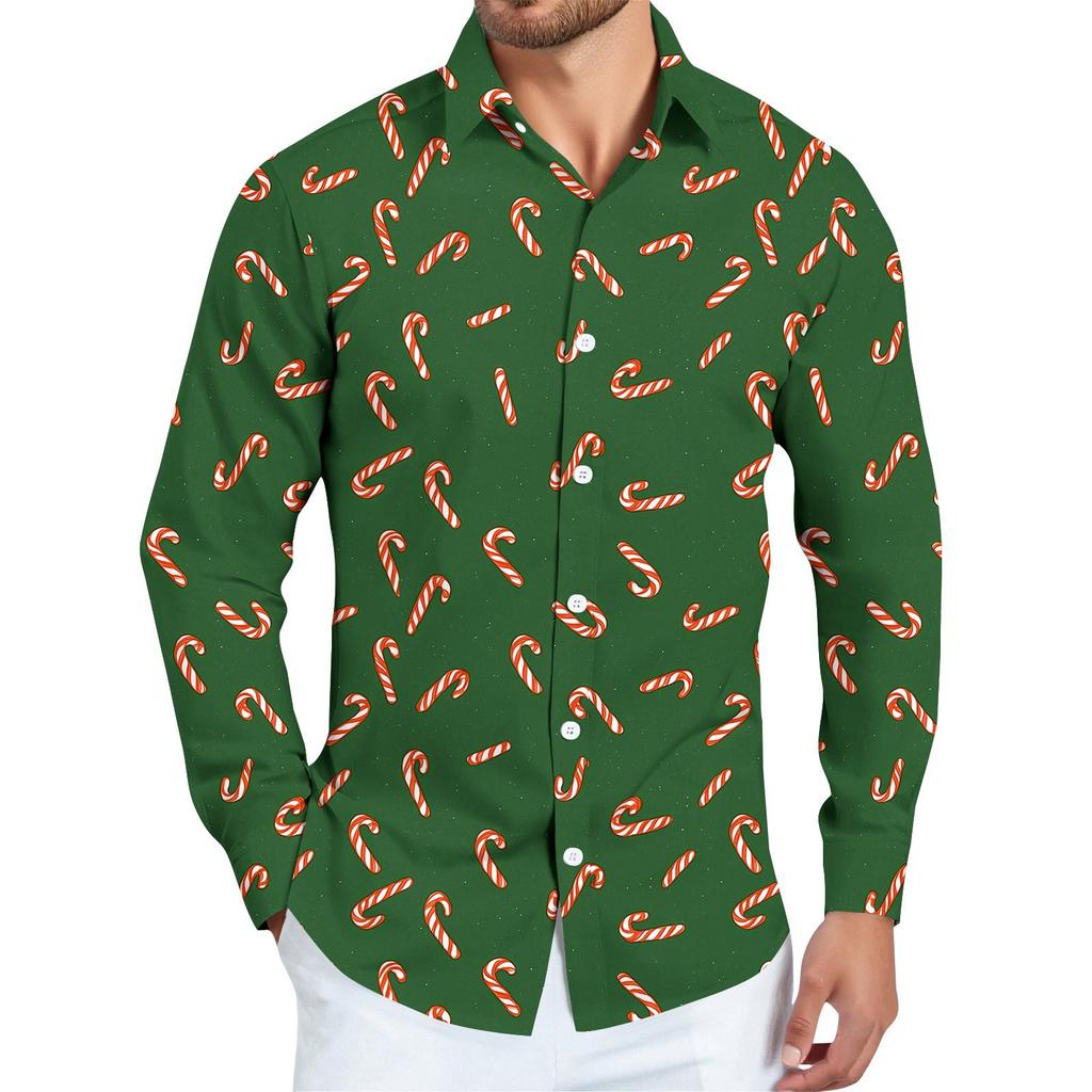 Men's Christmas Shirt Christmas Print Long Sleeve Button Shirt