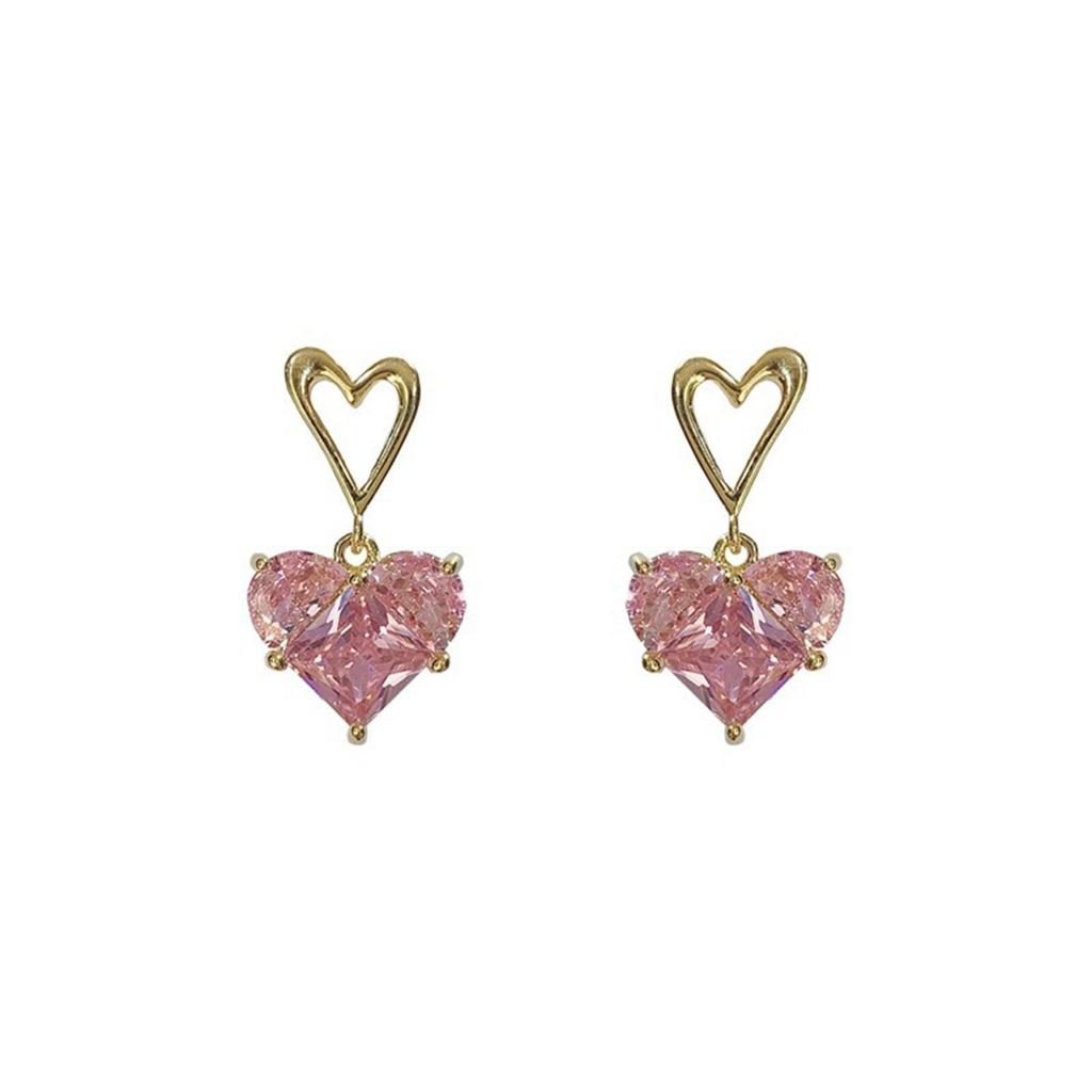 Fashion super flash crystal love stud earrings women's summer ins temperament cold wind small exquisite earrings new