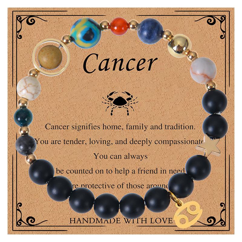 Twelve Constellations Bracelet: Frosted Stone & Elastic Cord with Card