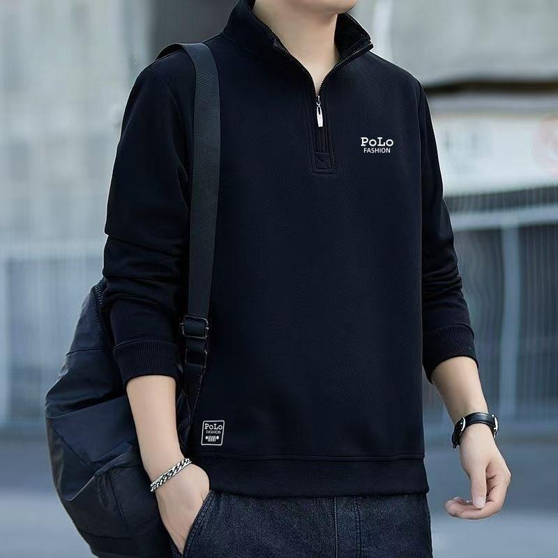 Spring Autumn Stand Collar Half Zipper Embroidery Sweatshirt Male Casual Pullover Top Men
