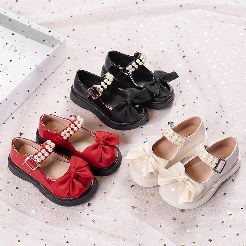 Children Princess Shoes Pearl Elegant Kids Leather Shoe Fashion Sweet Girls Lolita Party Wedding Single Shoes Glossy Mary Janes