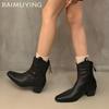 Chunky Pointed Toe Women Ankle Boots Sexy Designer Mid Heels Shoes 2025 Trend Winter Leather Fashion Pumps Chelsea Botas Mujer