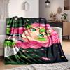 1Pc Pink Hair Anime Girl Flannel Blanket, Soft And Comfortable, Casual Warm, Camping Travel, Christmas, Halloween Xmas Gift S1377