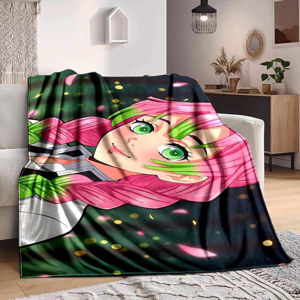 1Pc Pink Hair Anime Girl Flannel Blanket, Soft And Comfortable, Casual Warm, Camping Travel, Christmas, Halloween Xmas Gift S1377