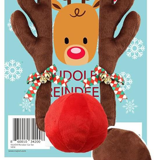 Coarne de ren premium pentru mașini - coarne de decor de Crăciun pentru mașină cu nas și coadă piese auto