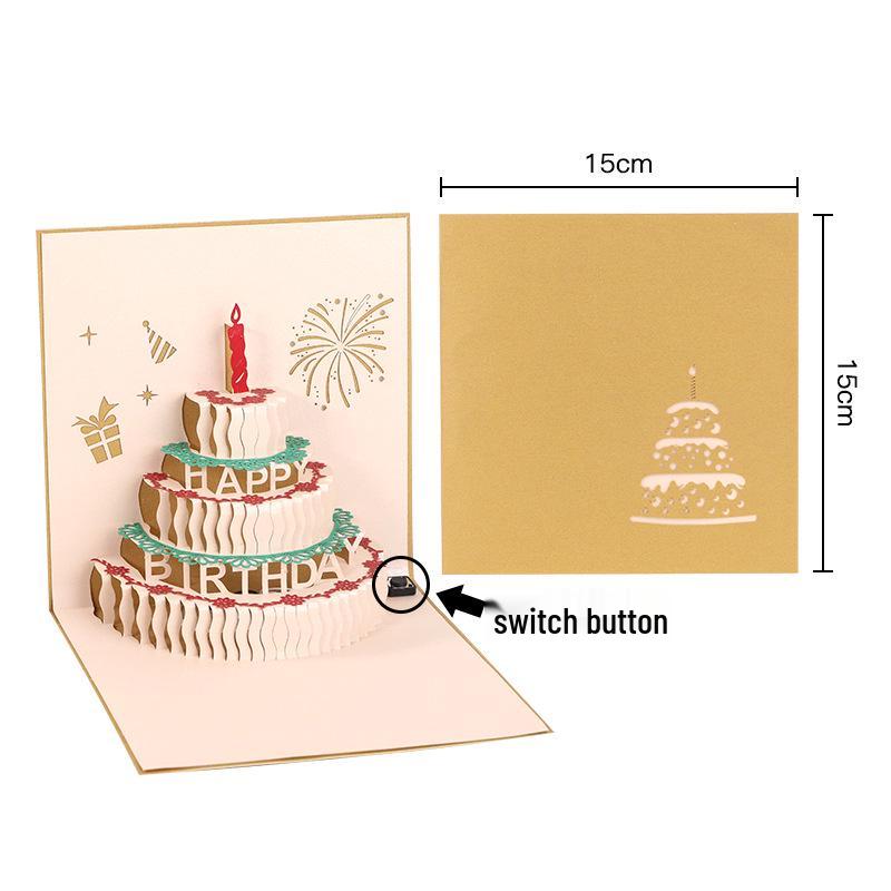 Handmade Pop-up Cake Music Greeting Card with Lights – Birthday Message and Gift