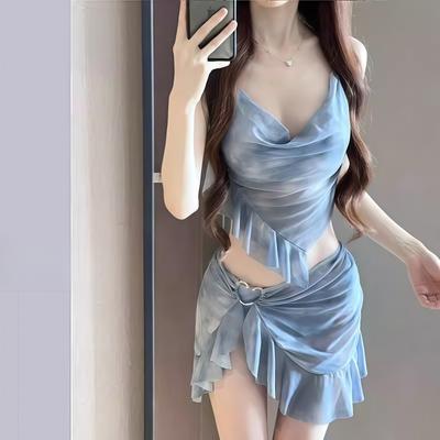Bikini Swimsuit Three-piece Female Elegant High-end Feeling Covering Meat and Thin Seaside Vacation Hot Spring Swimsuit Split