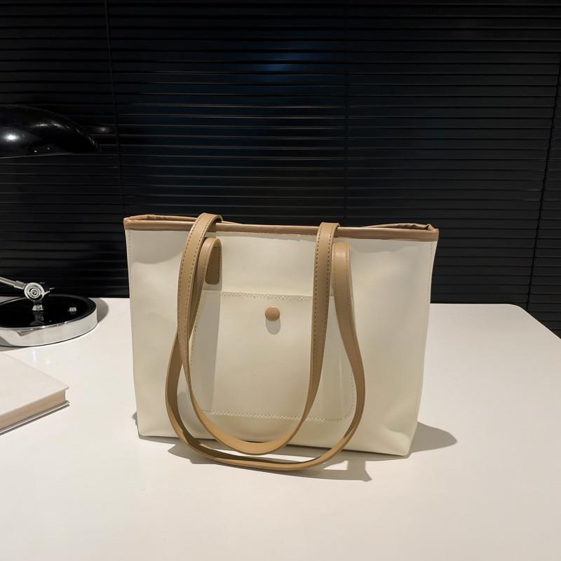 Trendy Black White Brown Khaki Pu Tote Bag For College Students And Everyday Use