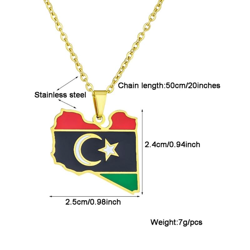 Stainless Steel Libya Flag Pendant Necklace Stylish Libya Map Necklace Durable Neck Jewelry Stainless Steel Material