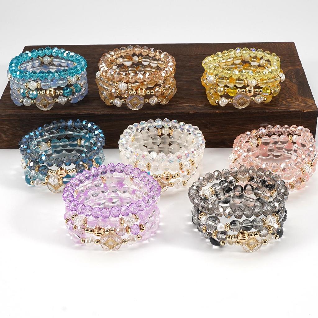 Bohemian Multi-Layer Elastic Bracelet with Imitation Crystal Beads