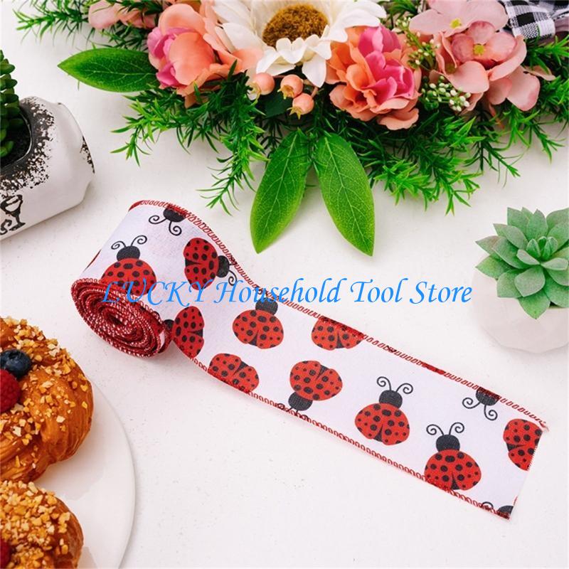 J0MC Labybug Ribbon Polyester Ribbon for Wreath Crafting Birthday Wedding Parties