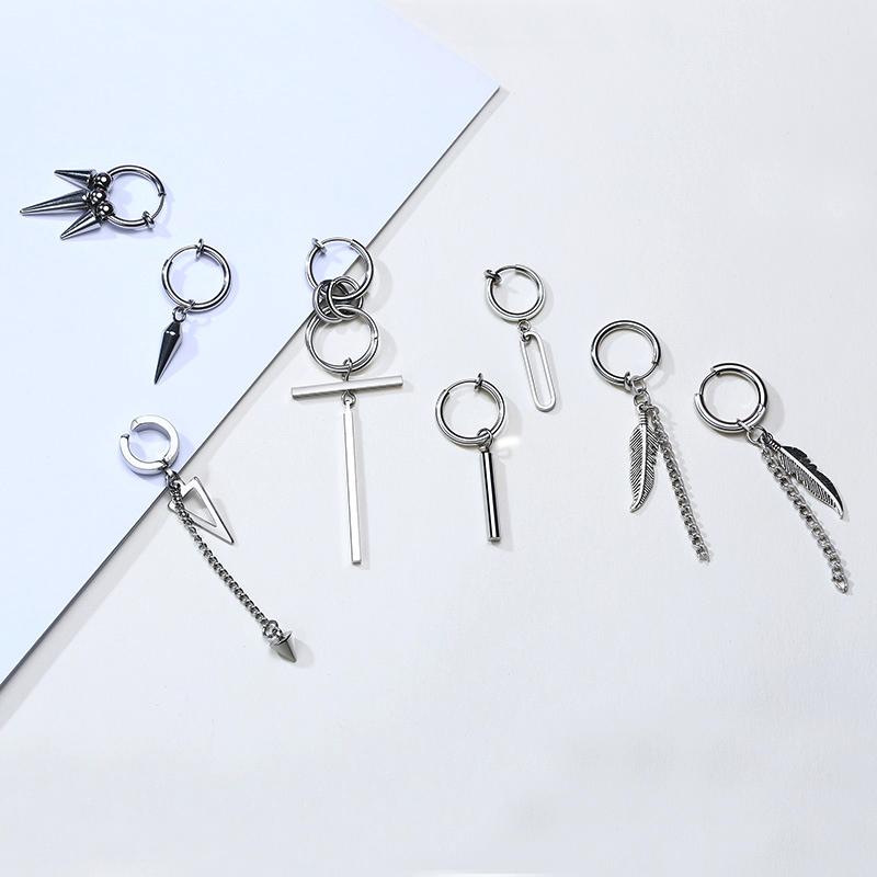 Small Tree Single Spike Onch Earings for Men Huggie Hinged Stainless Steel Male Jewelry