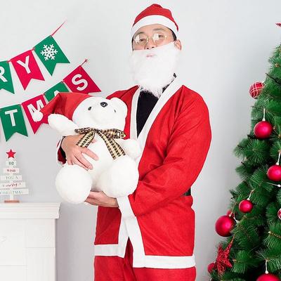 Party Pang Natal festa em casa Papai Noel terno conjunto de 5 peças para homens adultos (top, calças, barba, cinto, chapéu)