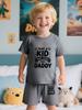 Boys' Summer Thin Two-piece Set with Printed Short Sleeve Top and Shorts, Cute Cartoon & Letter Print, Casual Outfit for Kids