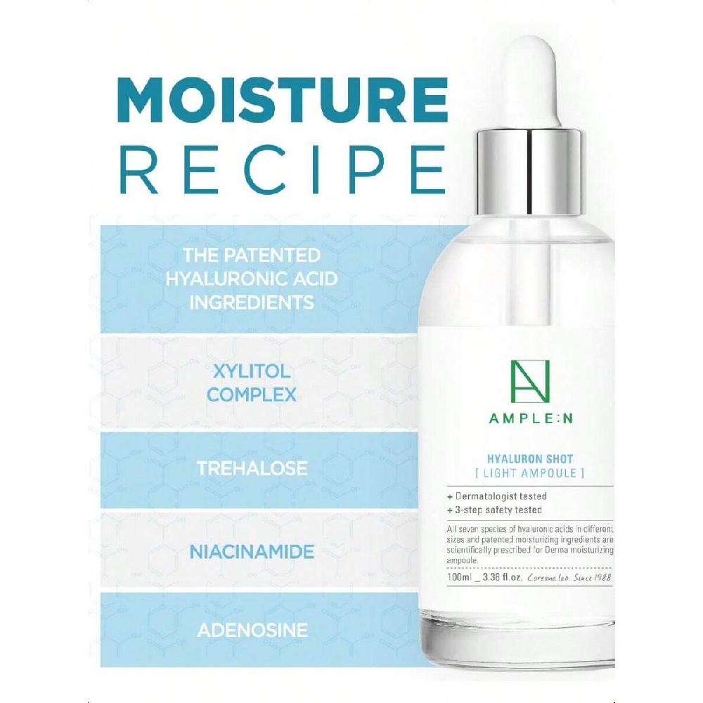 Ample:N Hyaluron Shot Light Serum 100ml Hydrate Oily And Combination Skin And Restore Vitality – Plumping, Refreshing, Anti Aging Ampoule