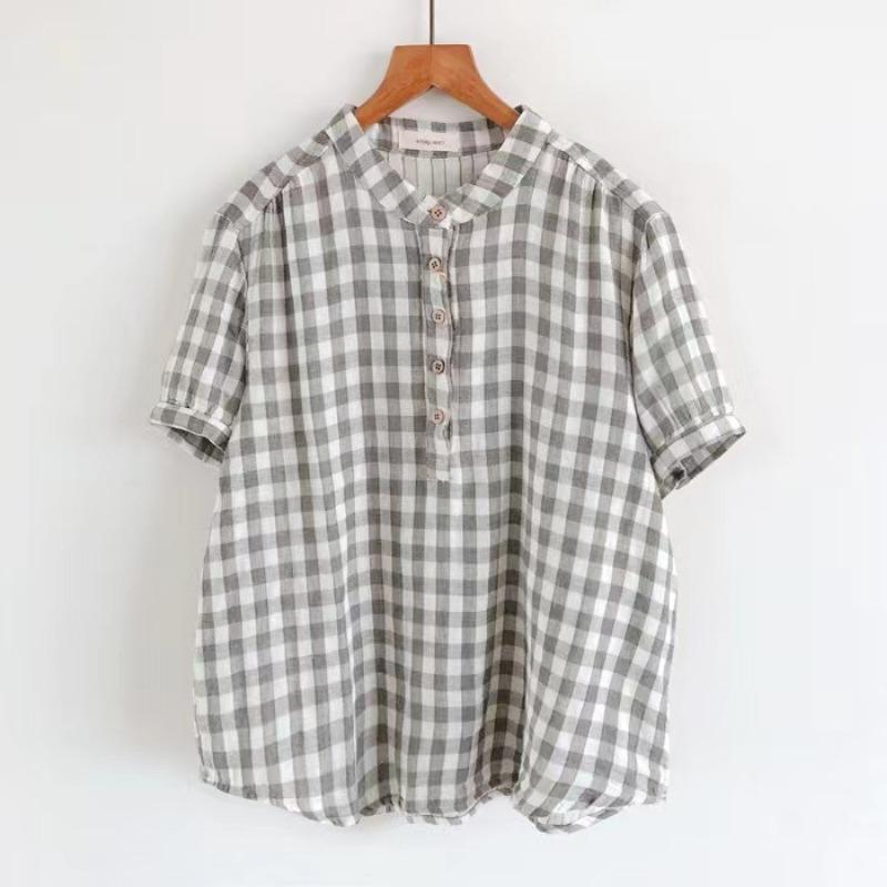 

Летняя футболка из двухслойной хлопчатобумажной пряжи в стиле ретро для женщин, свободная утягивающая нижняя часть, блузки и рубашки One size серый