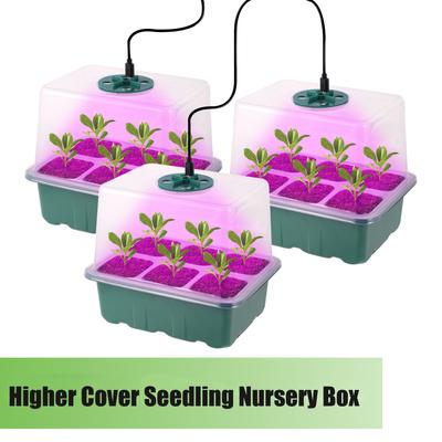 Higher Cover Nursery Tray Box with Growing Light 6/12 Cell LED Full Spectrum Seedling Succulent Flower Planting Germination Pot