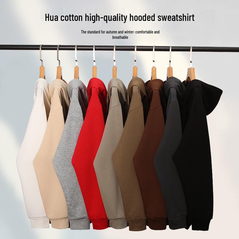 Hua Cotton Men's Versatile Loose Hoodie - Long Sleeve Top for Autumn/Winter