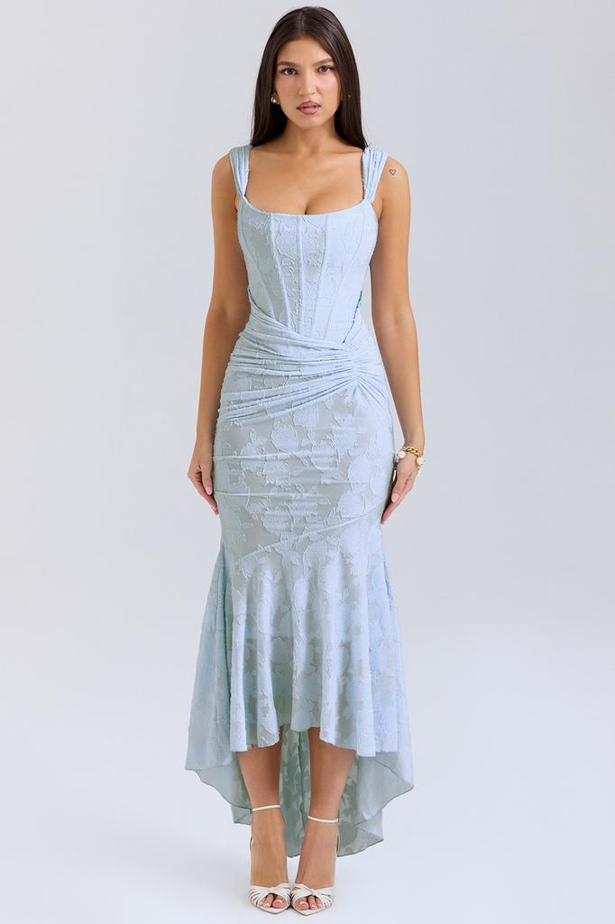 Summer hot-selling new sexy fashion one-word collar tube top, fish bone hip wrap, fish tail long dress women