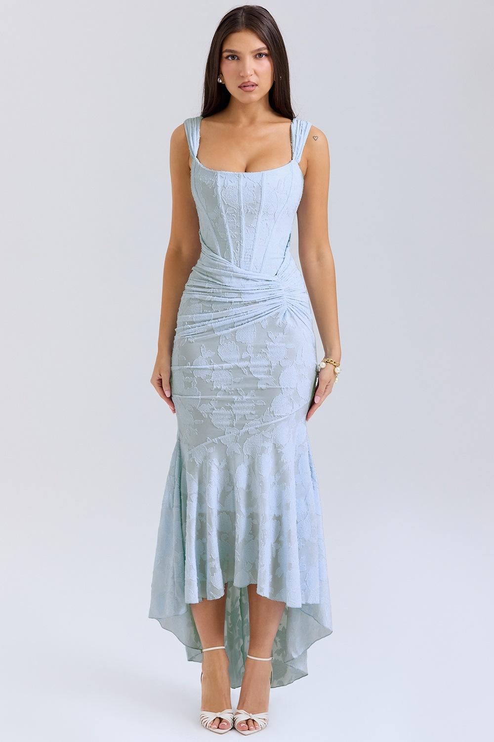 

Summer hot-selling new sexy fashion one-word collar tube top, fish bone hip wrap, fish tail long dress women XL