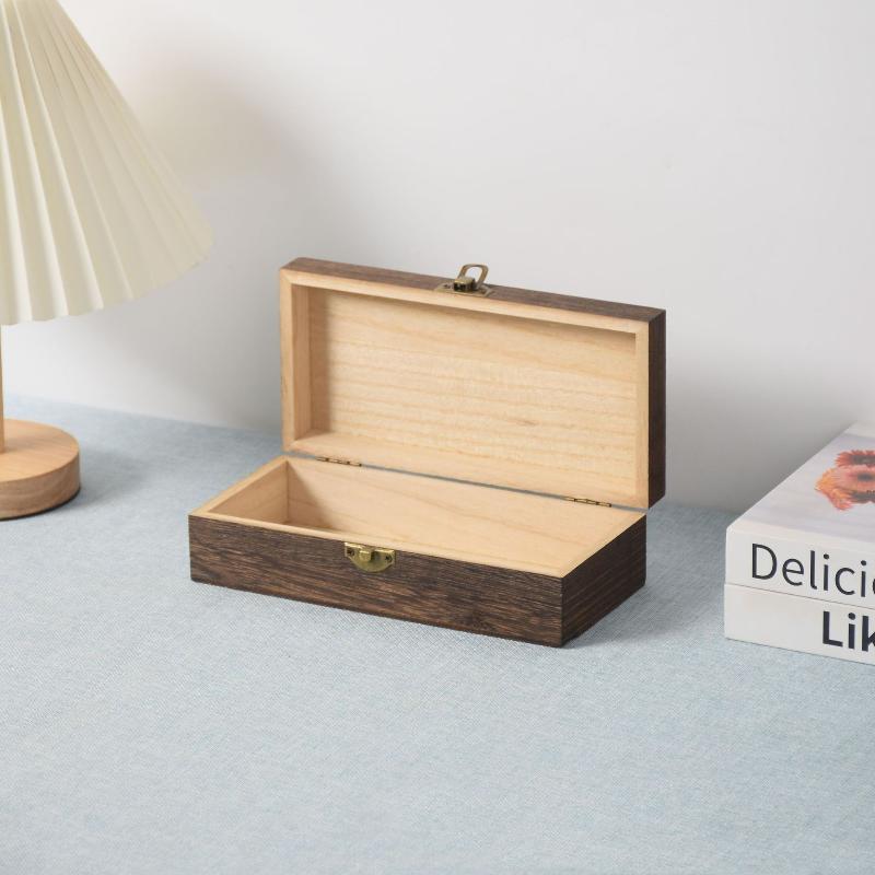 Antique Look Wooden Jewelry Box Rectangular Organizer for Vintage Rings Necklaces Gift Use