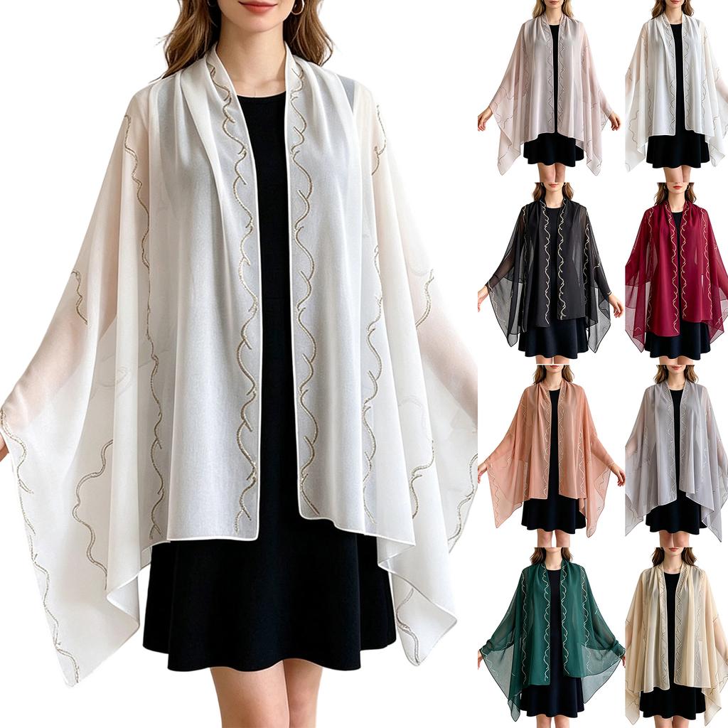 Women Lightweight Sheer Scarf Wrap with Decorative Rhinestone Detailing Long Rectangle Soft Chiffon Shawl for All Seasons