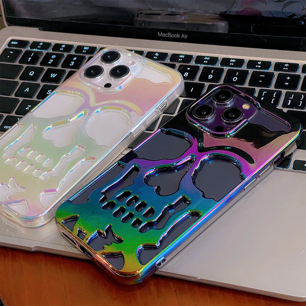 Plating Skeleton Skull Callous Case For iPhone 15 Pro Max 14 13 12 11 Hollow Heat Dissipation Ghostface Shockproof Cover