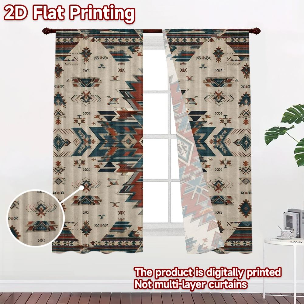 2D FLAT PRINTING 2pcs Curtains (Without Rod) Geometric Tribal Art Chic Curtain Cloth Versatile Durable Polyester Curtains