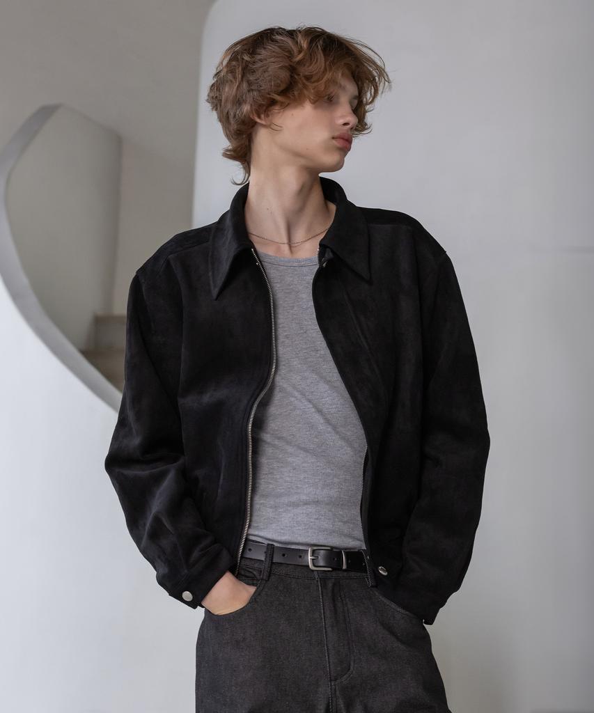 Decoroso Suede Zip-Up Blouson Jacket [Black]