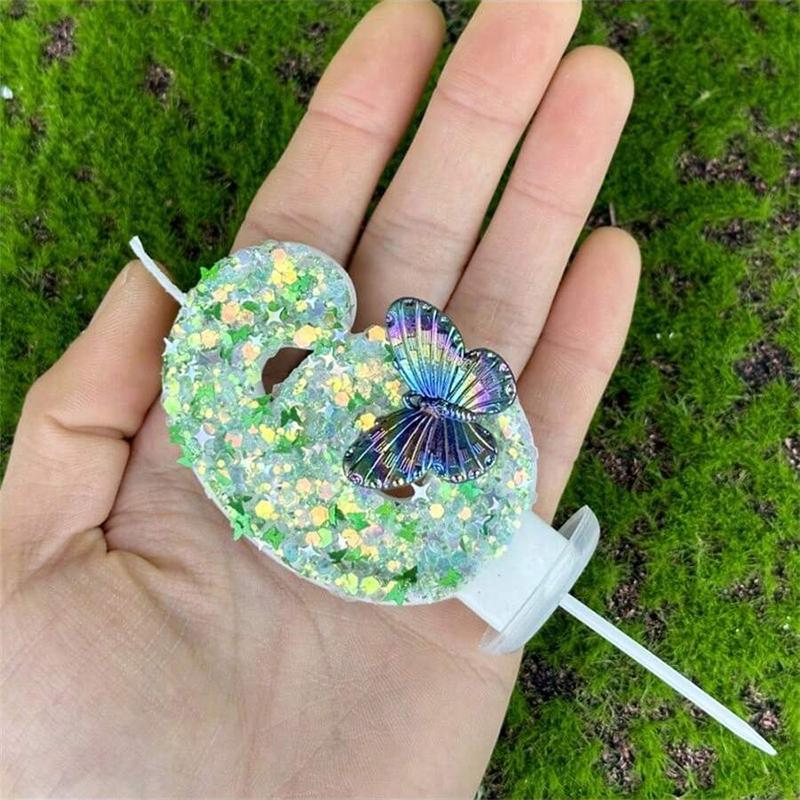 1Pc Green Sequins Number 0-9 Butterfly Cake Candles Birthday Party Decoration Favors Cupcake Topper Cake Decor Supplies