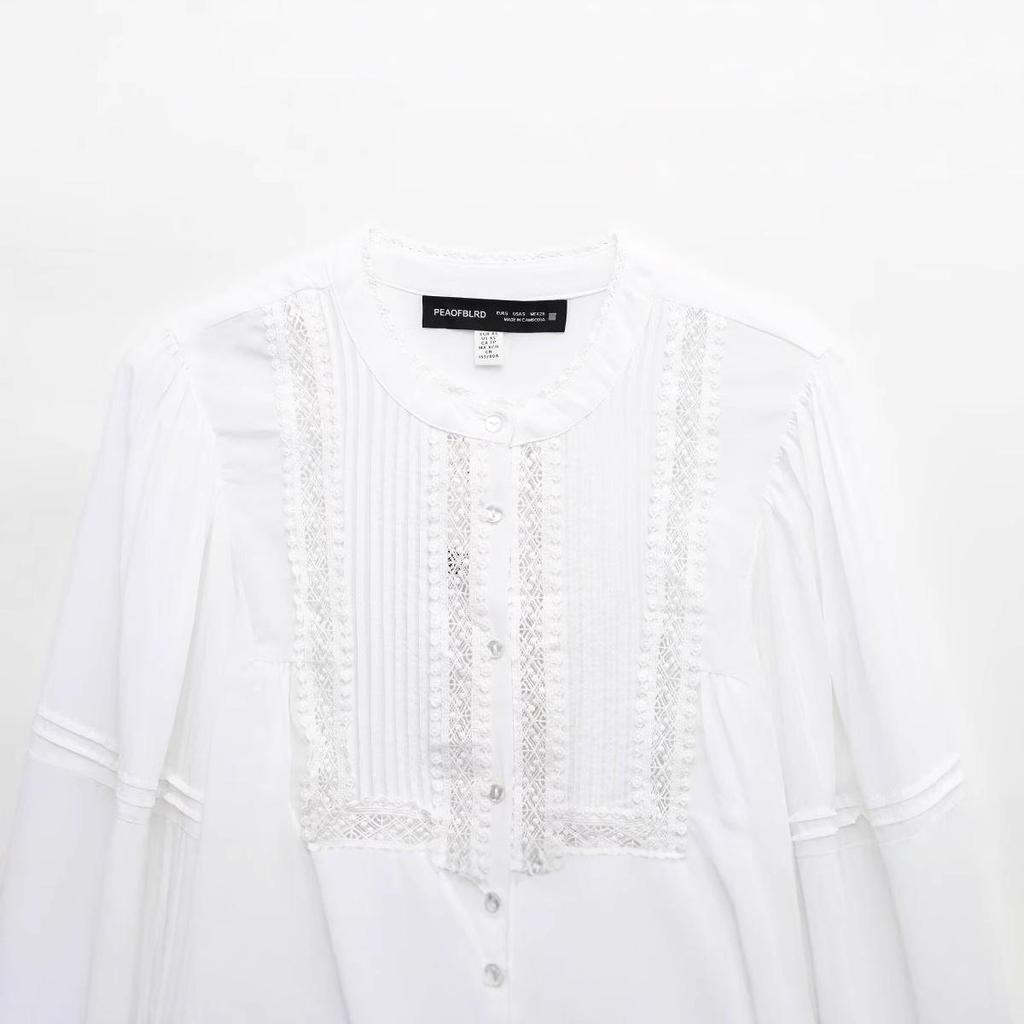 Spring 2025 Women's European and American Style Lace Pleated Shirt Top