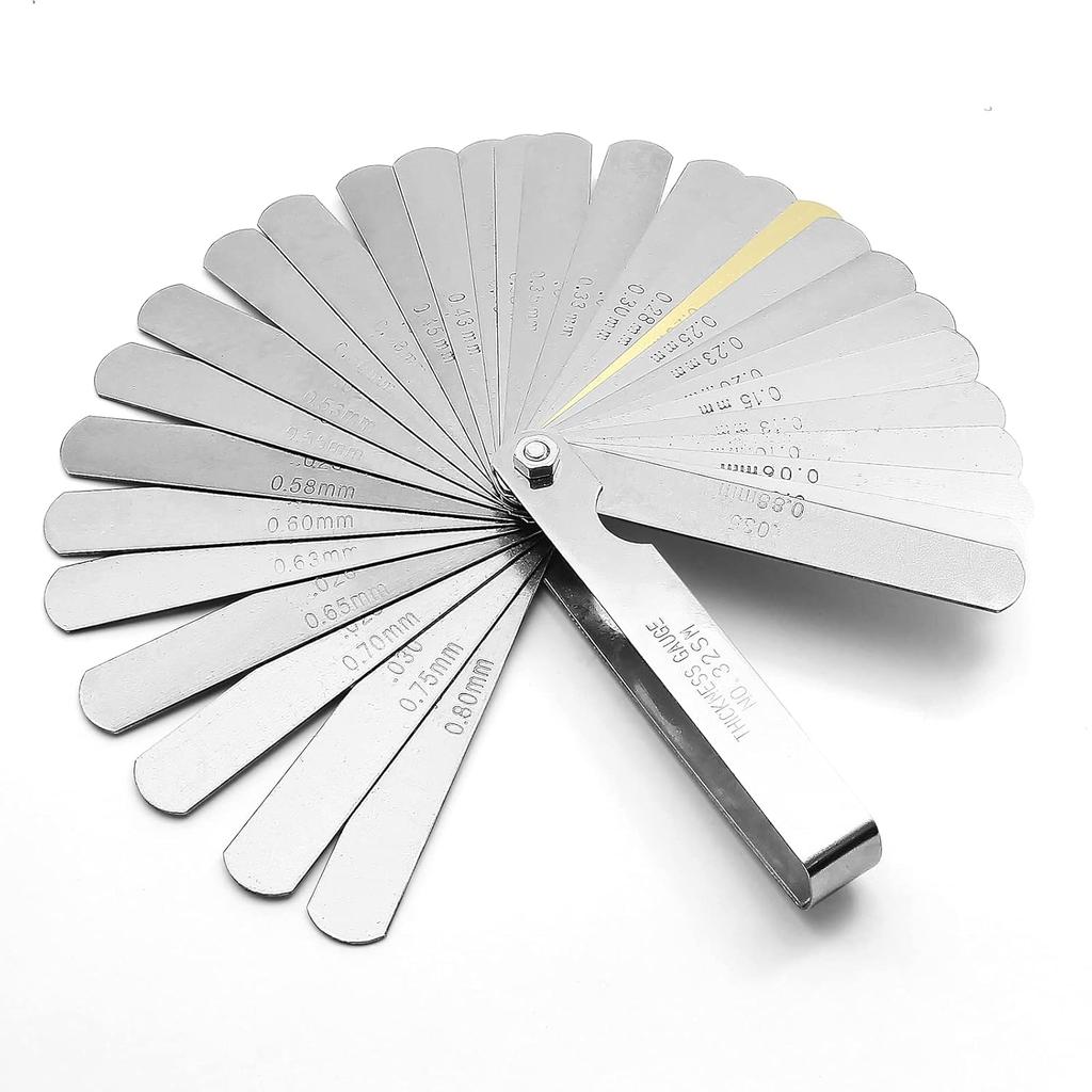 Bivethoi Feeler Gauge 32 Blades 0.05-1mm, Manganese Steel Metric Measuring Tool Set for Gap Thickness, (Length: 3.5" / 89mm)