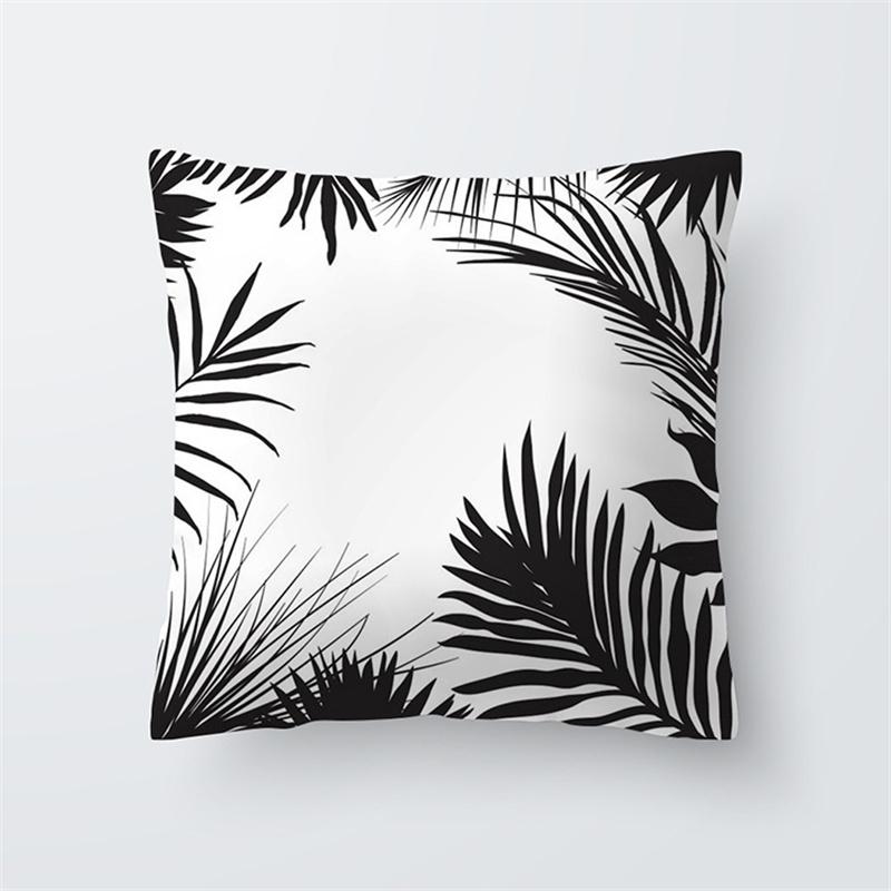 Black and White Tropical Plant Leaf Print Pattern Cushion Cover Home Living Room Sofa Decorative Pillow Pillow Cover 45x45cm