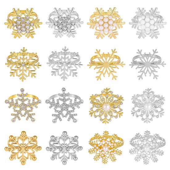 1/2/6Pcs Golden Metal Napkin Ring Faux Pearl Decor Snowflake Design Winter-themed Napkin Holders Weddings Parties Table Decor