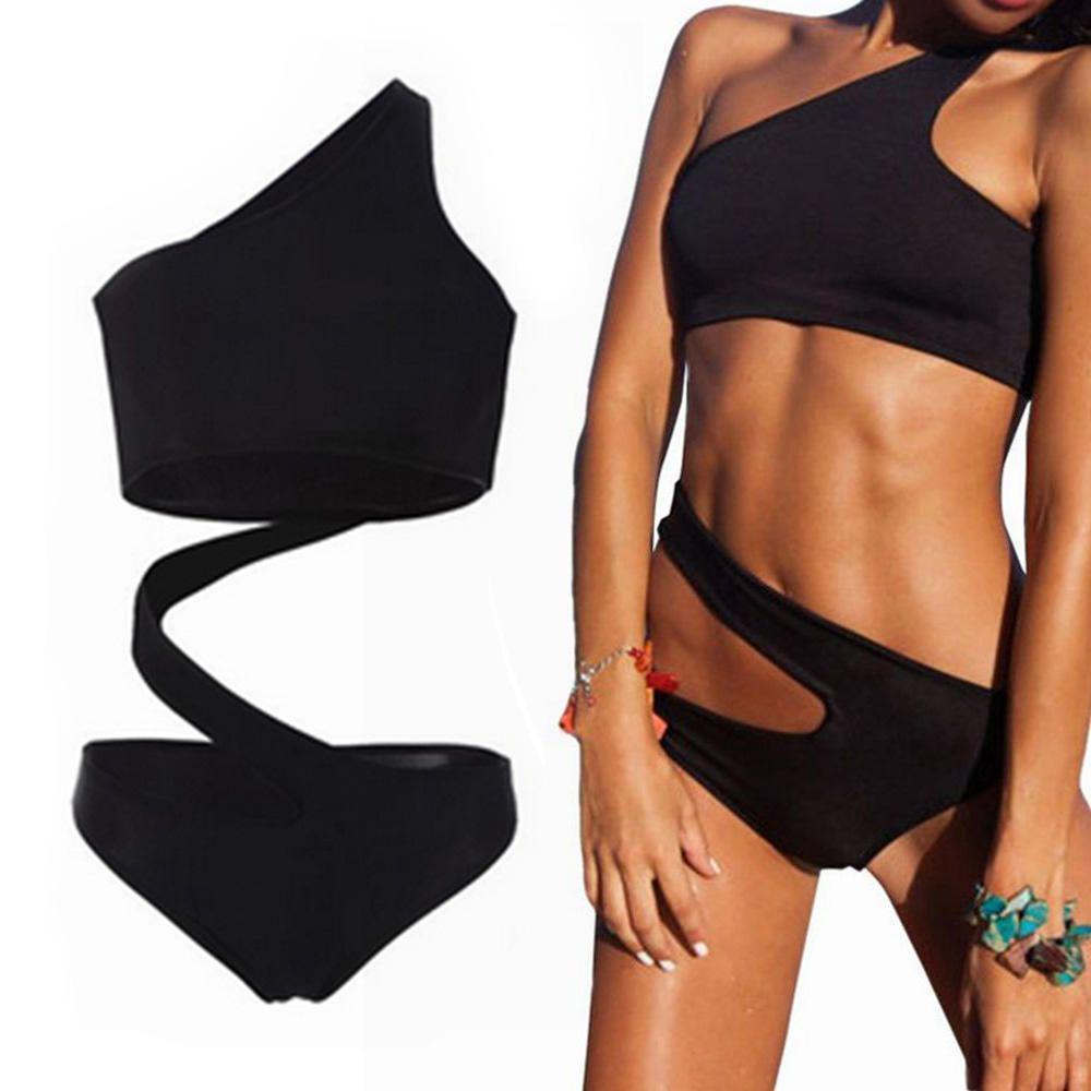 Elegant Sexy One Piece Women Hollow Swimsuit Bikini With Padded Swimwear Shoulder