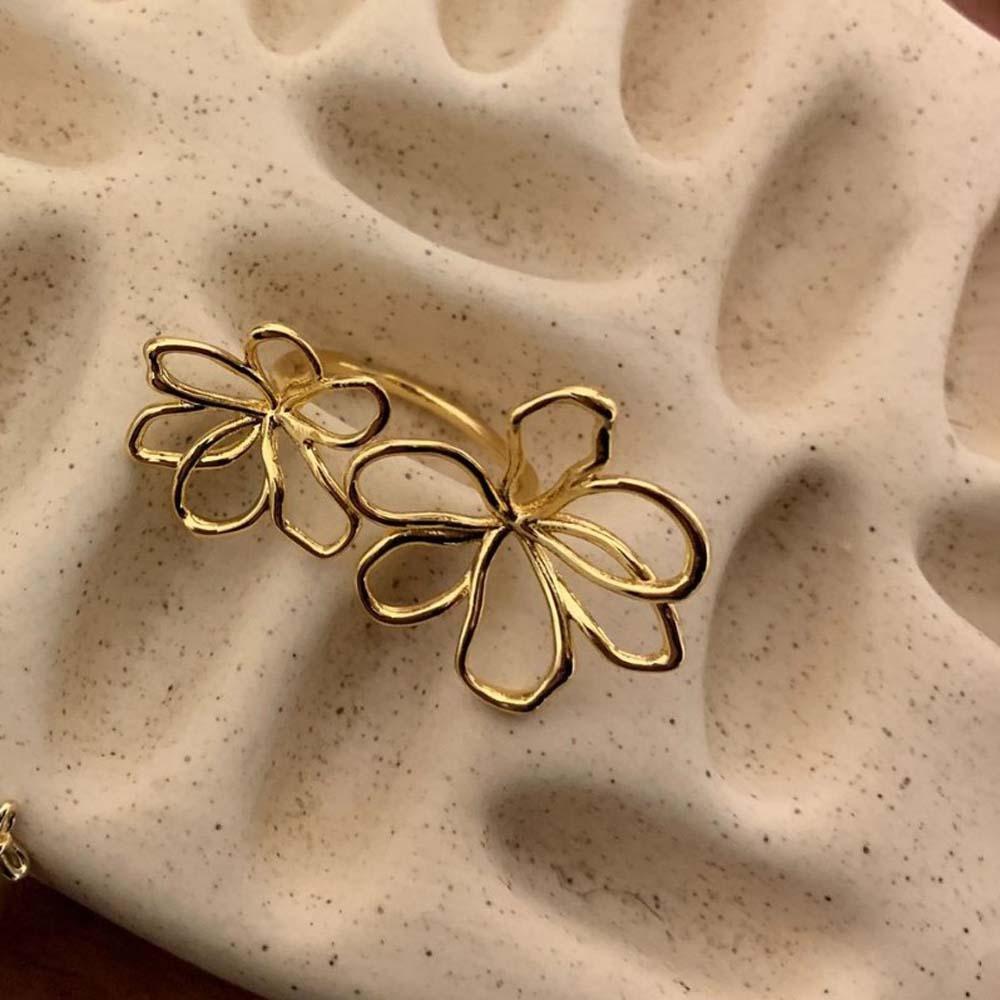 Exaggerated Golden Flower Ring Irregular Open Hollow Out Ring  Festival Gifts