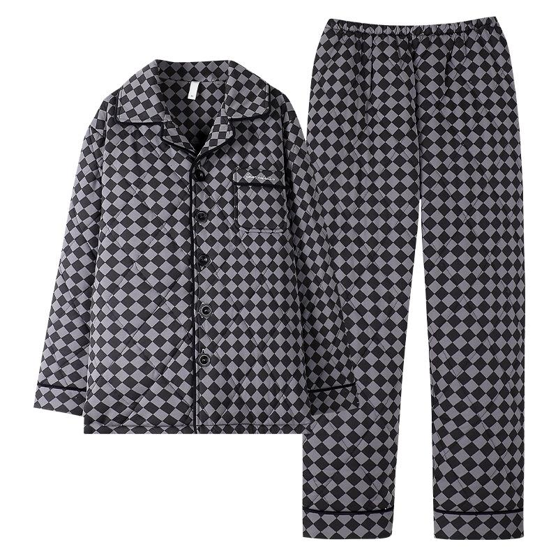 Pajamas Men'S Winter And Winter Warm Fleece Thickened Three-Layer Padded Jacket Can Be Worn Outside Men'S Coral Fleece Loungewear