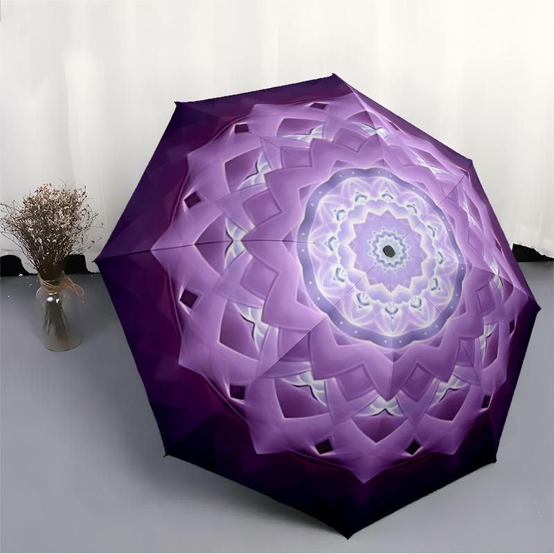 1pc Purple Mandala Pattern Automatic Open/Close Folding Umbrella - Compact 8-Rib Design, Daily Use, Perfect Gift for Friends & Family yy251124223