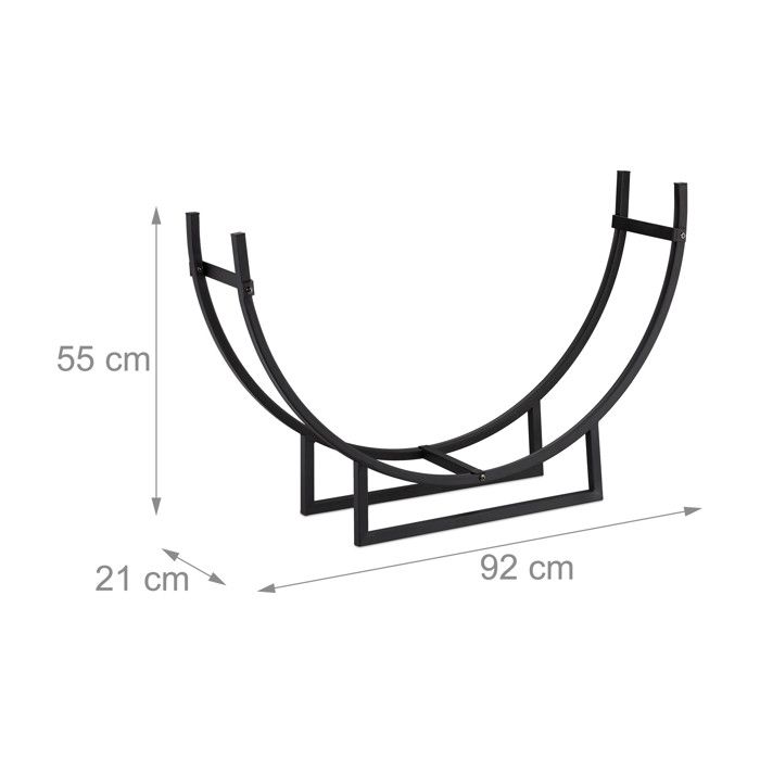 Relaxdays etagère de cheminée, range bûches demi-rond, bois, acier, étagère demi-lune, hxlxp: 55x92x21 cm, noir