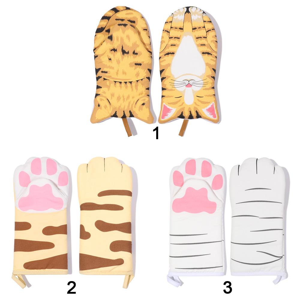 1PC Long Cotton Baking Insulation Gloves 3D Cartoon Animal Cat Paws Oven Mitts Microwave Heat Resistant Non-Slip Kitchen Gloves