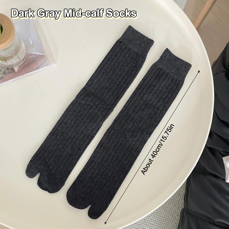 Cotton Split Toe Socks Two Toe Mid-Calf Socks Calf Socks Autumn Winter Vertical Strips Japanese Tabi Socks Clogs Socks